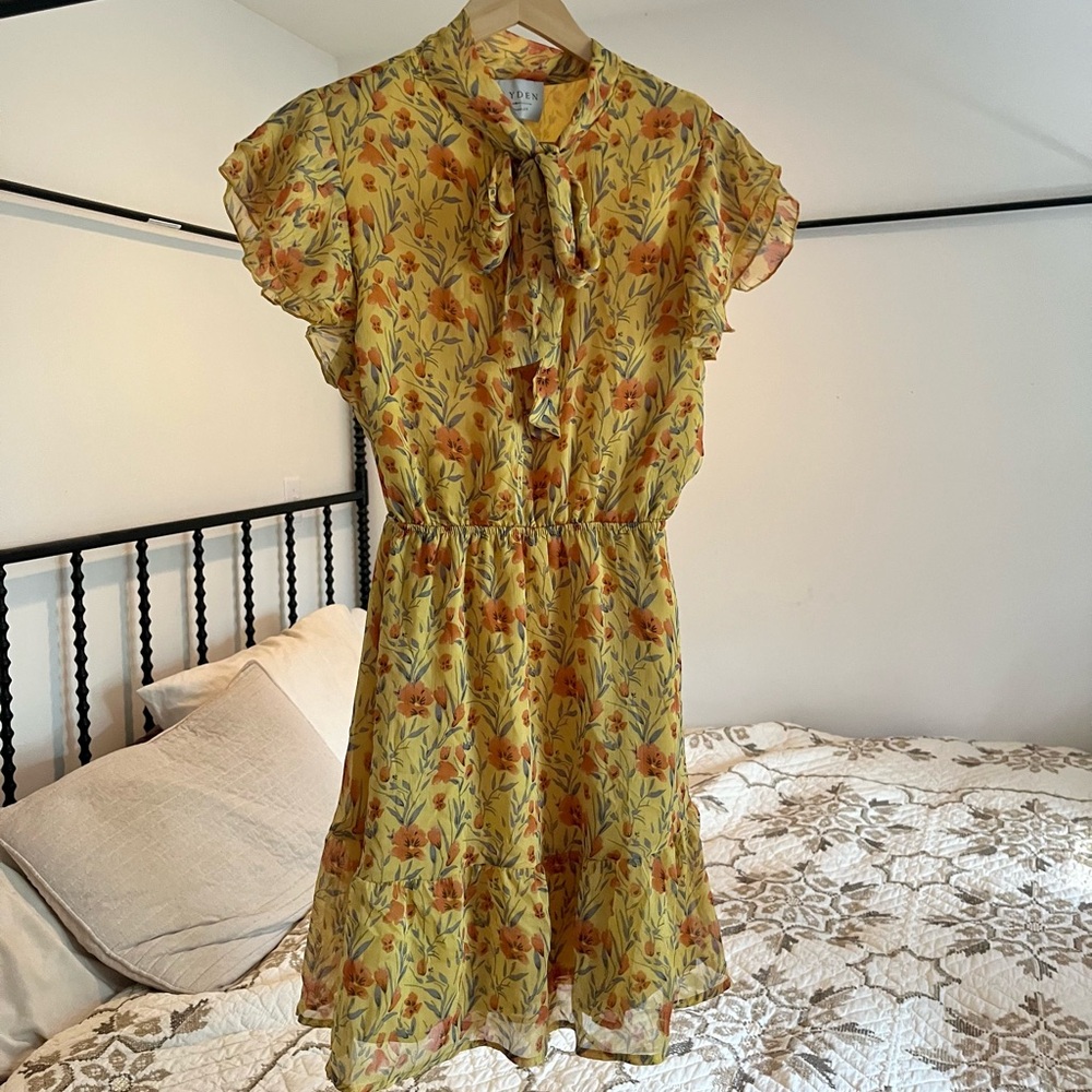 HAYDEN LA tie neck flutter sleeve dress